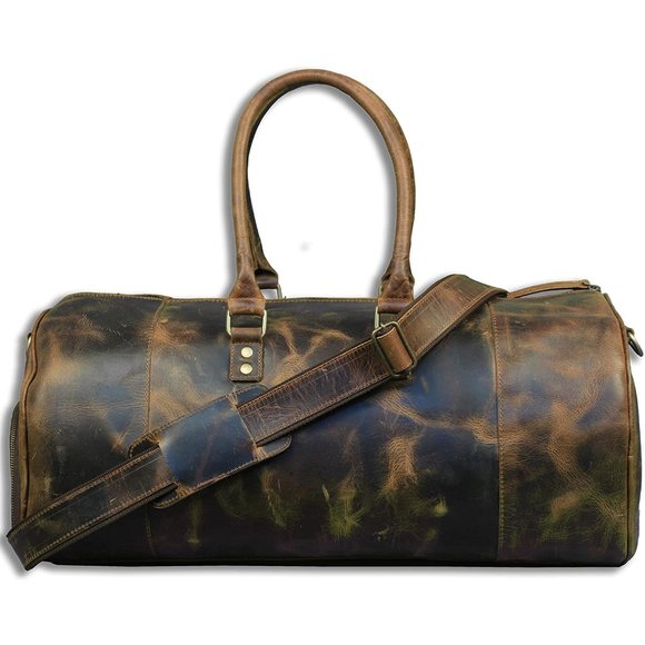 Full Grain Leather Duffle Bag - Travel Bag - Overnight Weekender Bag - Luggage - Picture 4 of 7